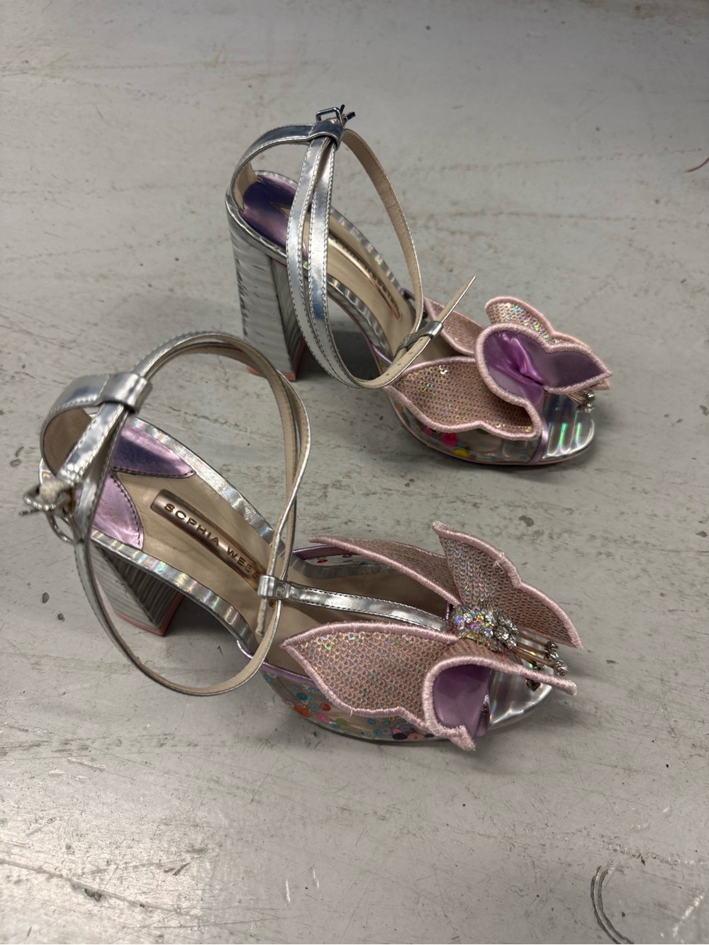 Sophia Webster Holographic Confetti Butterfly Block Heel Sandals - Sz 36.5 - Picture 2 of 5